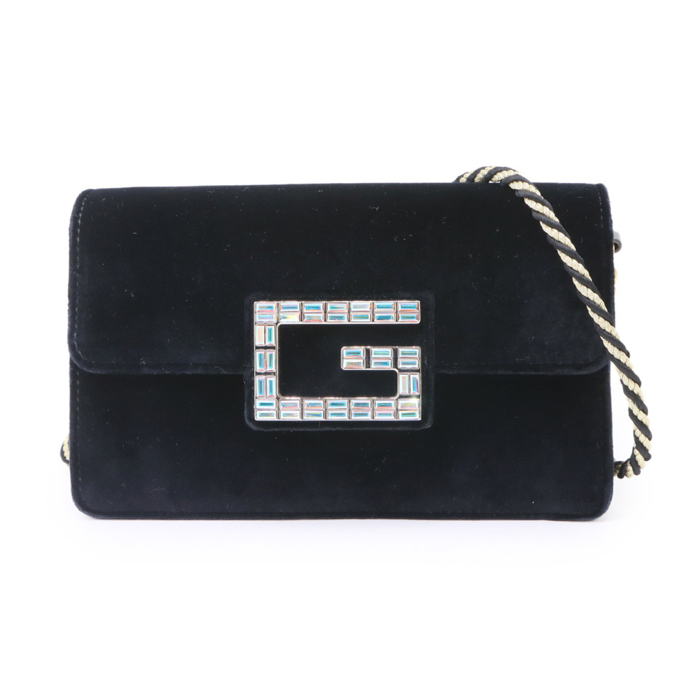 Gucci Square G 2-way Clutch Shoulder Handbag, Velvet, Black, 544242, Gold Har...